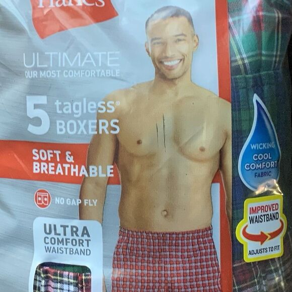 Hanes Mens Yarn Dyed Exposed Comfort Waistband Tagless Boxers Size XL 5 Count - Picture 4 of 7